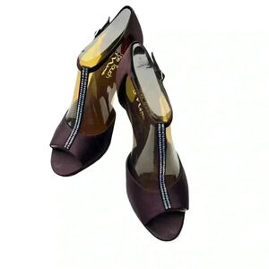 THE TOUCH OF NINA CHOCOLATE BROWN HEELS •SIZE 9.5•BEAUTIFUL RHINESTONE DETAILS•